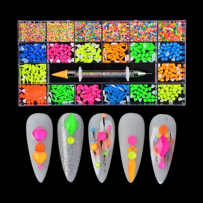 China New Non Hotfix Gems Crystal Neon Flatback Rhinestone Flatback Nail Boxes Set For Nail Art for sale