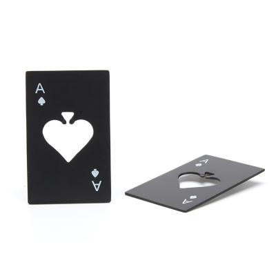 China Sustainable Fashion Customized Black One Carbon Steel Plate Card Poker Shaped Bottle Opener for sale