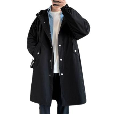 China Anti-wrinkle Men's Trench Coat Long Mid-Length Autumn Over-the-Knee Hooded Overcoat Sustainable and Thick Korean Loose Cloak Coat for sale