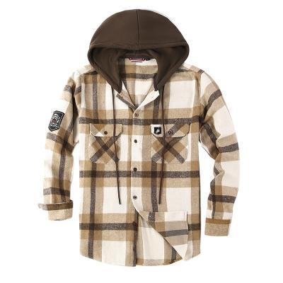 China Breathable Winter men's clothing thick hooded men's flannel shirt loose long sleeve thermal plaid shirt dress for men for sale