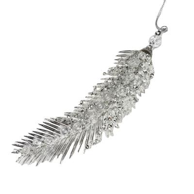 China New Wholesale Gift Keepsake Home Decor Direct Selling Christmast Ornament Supplier Artificial Plastic Silver Feather Ornament for sale