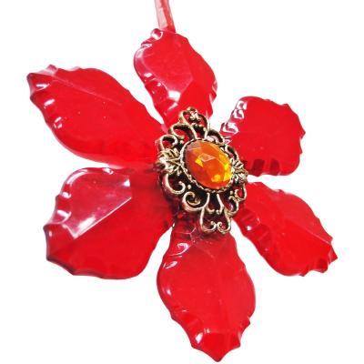 China New Wholesale Plastic Christmas Ornament Festival Hanging Hanging Flat And Red Crystal Flower Ornament for sale