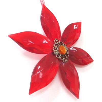 China Crystal Christmas Plastic Pendant Festival Decoration Ornament Poinsettia Flower Hanging Ornament for sale