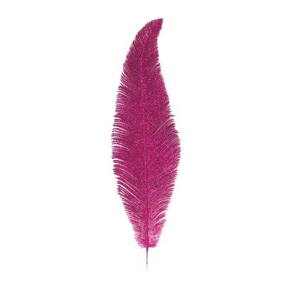 China Artificial home decor plant festival decoration plastic sparkle colorful feather palm leaf pick for sale