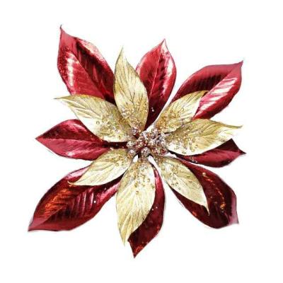 China Classic Plastic Good Quality Red Festive Modern Christmas Decoration Party Design Luxury Poinsettia Clip for sale