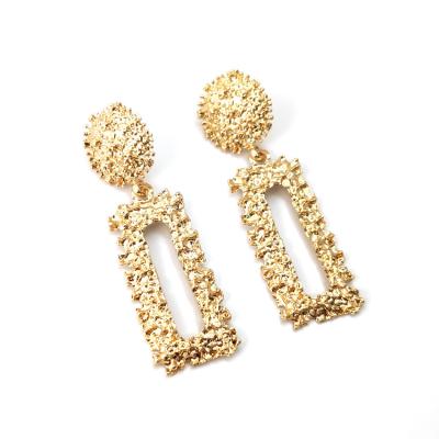 China Simple Retro Fashion Geometric Embossed Geometric Rectangle Earrings Flower Earrings Metal TRENDY Earrings for sale