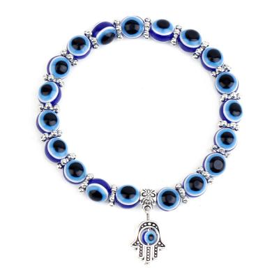 China BOHEMIA Blue Eye Beaded Fatima Palm Demon Eye Beaded Bracelet Turkish Evil Eye Jewelry for sale