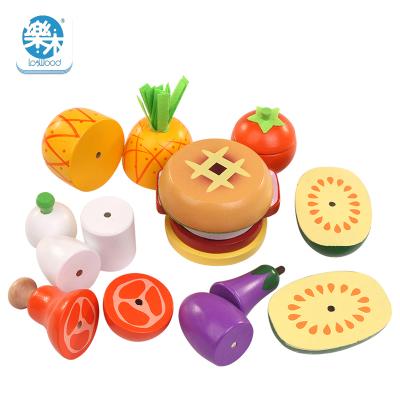 China Wooden Wooden Kitchen Cutting Fruit Vegetable Dessert Kids Cooking Educational Toys Food Pretend Play Kitchen Puzzle for sale