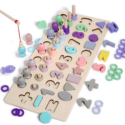 China Hot Selling Environmental Protection Design Macaron Number Shape Four-in-One Pair Number Board Fishing Toy for sale