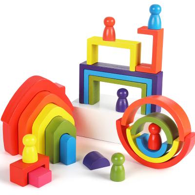 China DIY TOY Multi-bisected Rainbow Superimposed Wooden Blocks Toys For Children for sale