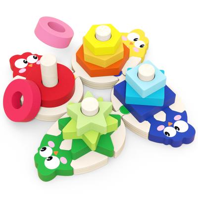 China Environmental Protection China Factory Wholesale Wooden Puzzle Shape Color Matching Geometric Stacker Toy for sale