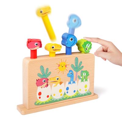 China Environmental protection factory new product children's rebound toy high quality wooden dinosaur automatic toy for sale