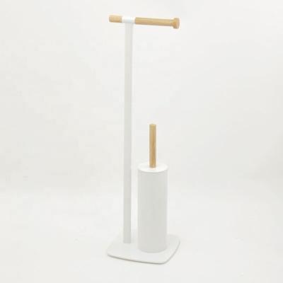 China New Metal Standing Toilet Brush Holder With Roll Paper Holder For Bathroom for sale