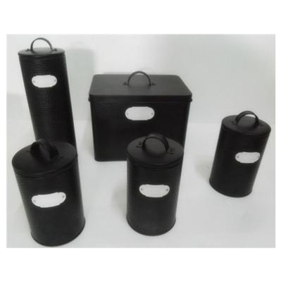 China Keep Hot Dry Sale Metal Black Bread Barrel Set Storage Canister Set for sale