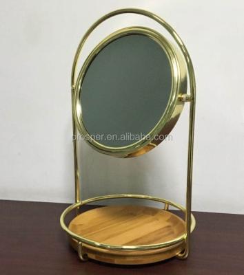 China 2021 Retro New Vintage Bamboo Metal Double Sided Stand Desk Mirror 1X3X for sale