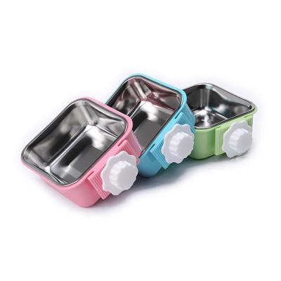 China Sustainable Pet Supplies Wholesale Stainless Steel Detachable Pet Square Hanging Bowl For Hanging Cage for sale