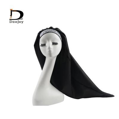 China Manufacturer Wholesale Striped Long Satin Hair Cowl With Custom Designer Long Rhinestone Faux Stone Bling Cowl Bonnets for sale