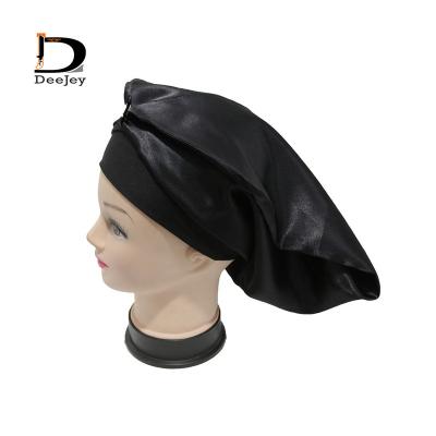 China Luxury Custom Striped Logo Satin Silk Soft Edge Wrap Women Long Cowl For Braids With Clip Button for sale