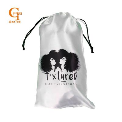 China Luxury Custom Hair Company Logo Printing Satin Bags, Hair Extensions Bundles Packaging Soft Silk Bags, Gift Packaging Bags for sale