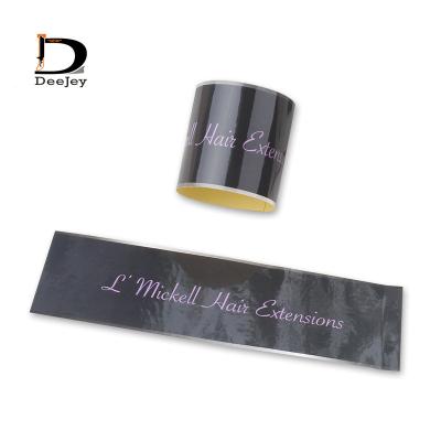 China Glossy Paper Lamination Logo Printed Die Cut Adhesive Black Gold Copy Wig Sticker Paper Customized Hair Bundle Wrap Stickers for sale