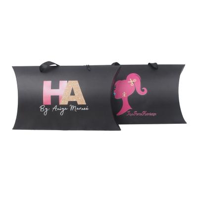 China Handmade Custom Logo Printing Bundle Hair Extension Black Packaging Box Pillow Boxes With Handle for sale