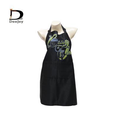 China Custom Name Brand Personalized Black Logo Barber Apron Salon with Two Pockets DJWQ for sale