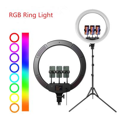 China 2022 New Model MJ45 Livestream PORTABLE Makeup Lamp 18 Inch RGB Led Selfie Ring Fill Light 3 Phone Holder With Tripod Stand for sale