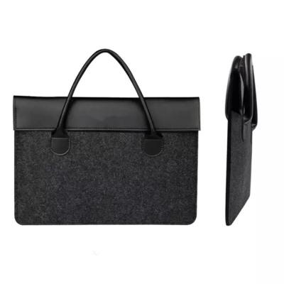 China Felt+leather business leather handle felt laptop sleeve tablet case messenger bag document bag for sale