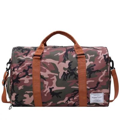 China Unisex Gym Exercise Canvas Travel Bag with Shoes Compartment, Fleece Carry Bag for Gym Fitness, Single Shoulder Luggage Camouflage Sports Bag for sale