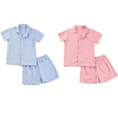 China Summer Breathable Short Sleeve Baby Sleepwear Boys' Pajamas Baby Pure Linen Pajamas Color Homewear Clothes Suit for sale