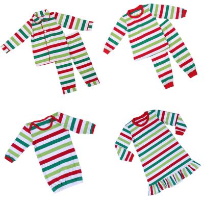 China 2019 Fall Winter Family Red Green Cotton Thermal Unisex 100% Unisex Kids Long Sleeve Striped Christmas Pajamas for sale