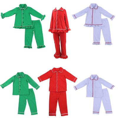 China Breathable winter stock rts kids sleepwear button up white green red empty kids cotton pajamas christmas solid soft baby girls women 100's for sale