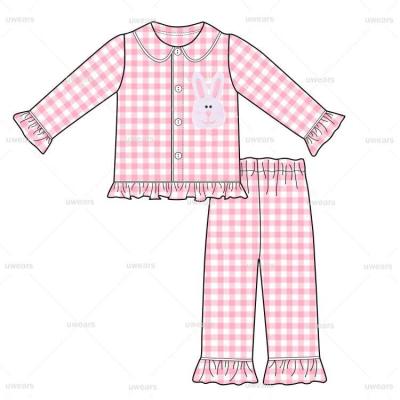 China Easter Pajamas Set 95% Cotton Plaid Babies Sleepwear Wholesale Breathable Nightgowns Lovely Easter Pajamas Set for sale