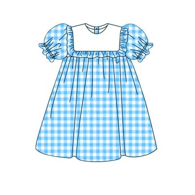 China Summer Monogram Dresses 2022 Wholesale Cotton Seersucker Breathable Plaid Short Sleeve Baby Dress for sale