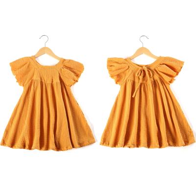 China 2022 Summer Breathable Baby Plain Dress Floating Sleeve Cotton Muslin Vintage Dresses 2022 For Girls 2-12 for sale