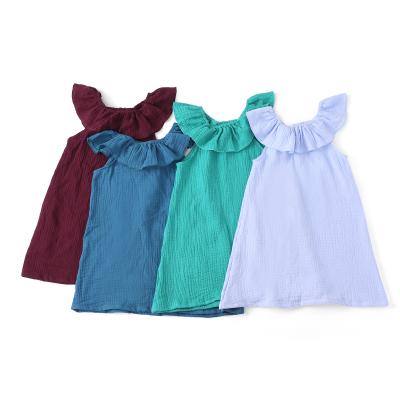 China New Product Toddler Girl Clothes Breathable Chiffon Sleeveless Ruffle Spring Solid Children Clothing Girls Dress for sale