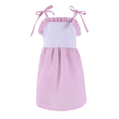 China Fashion Summer Dress 2022 Breathable Cotton Seersucker 100%Cotton Monogram Kids Dresses For Girls for sale