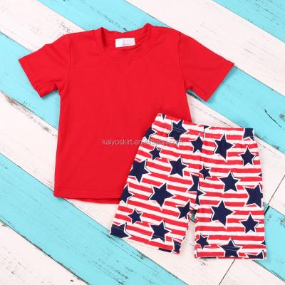 China wholesale 95% cotton and 5% spandex 4th of July outfits boutique clothing star printed summer cotton baby boy clothes set for sale