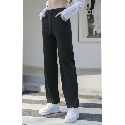 China Breathable Women's Retro Straight-leg Pants Loose Korean Street Style High-Waist Pants Ladies Wide-Leg Black Casual Pants for sale