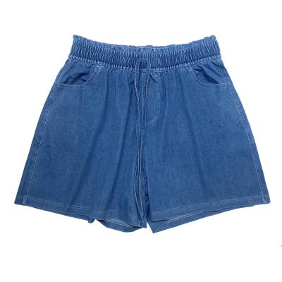 China Custom Viable Size Female Mid Rise Mid High Waist Ladies Light Blue Denim Denim Shorts Waist Stud Rope for sale