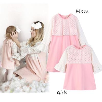 China Hot Sale Anti-Static Family Clothing Matching Outfits Mother Mommy And Daughter Dressing Sets Bow Knot Skirt Mommy And Me Kids Outfits for sale