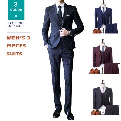 China Men's 3-Piece Breasted Simple Slim Fit Anti-Shrinkage Screened Jacket Smart Wedding Formal Suits For Men for sale