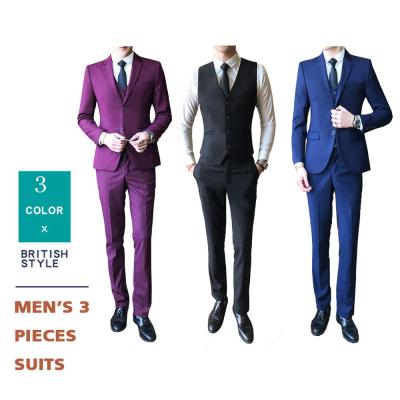 China Slim Fit Mens Wedding Anti-Shrink 3 Piece Suit Double Button Business Blazer Tux Vest And Pants for sale