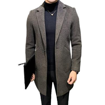 China Autumn British Business Trench Coat Mens Cashmere Solid Woolen Coat Slim Pea Lapel Long Mens Cashmere Winter Men's Anti-Shrink for sale