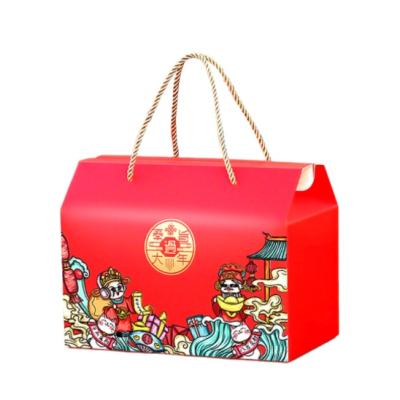 China Food Card Box Customized Red Chinese New Year Handheld Gift Box Reunion Gift Package White Packaging Box for sale