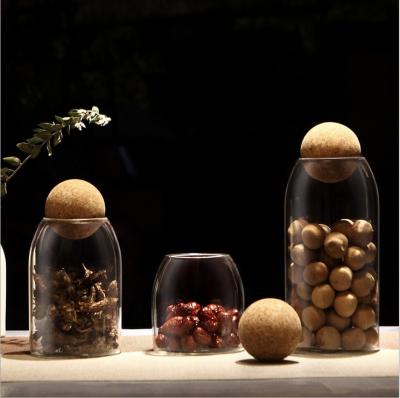 China Good Viable Round High Borosilicate Home Hand Blown Glass Jar With Cork Lid for sale