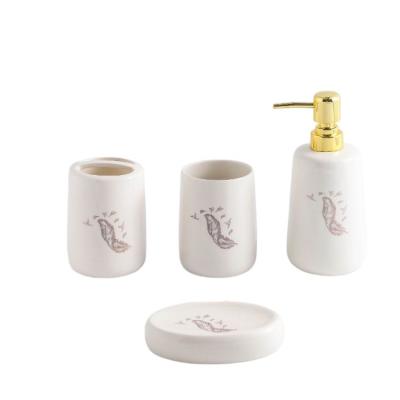 China Viable Wholesale High End Single Pattern 4 Piece Hot Sale Nordic Style White Ceramic Bathroom Accessory Set for sale