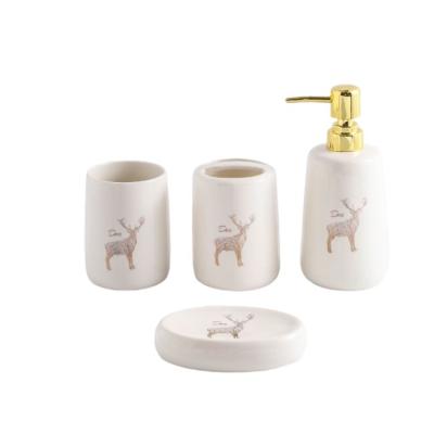 China Wholesale Viable Simple Fashion Decoration 4 Piece Modern Ceramic Toothbrush Holder Bathroom Accessory Set for sale