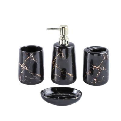 China 4 Pcs Sustainable Home Accessory Product Black Ceramic Marble Bathroom Accessory Set for sale