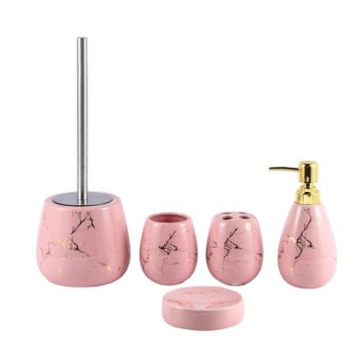 China Viable Luxury Home Decoration Full Ceramic Decal Gift Fashion Rose Gold Bathroom Accessory 5 Piece Set for sale